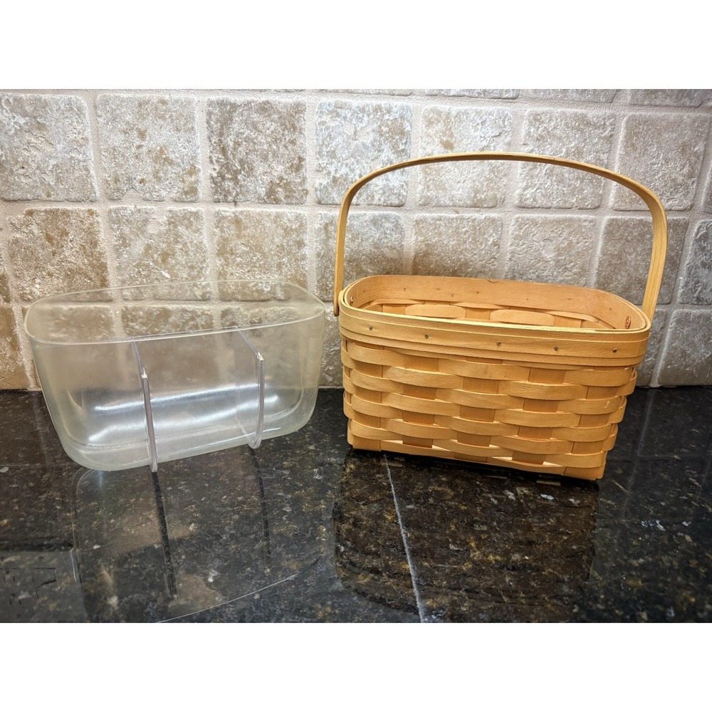 Royce Craft Signed Basket Plastic Divider Napkin Flatware Picnic Woven Wood 2001